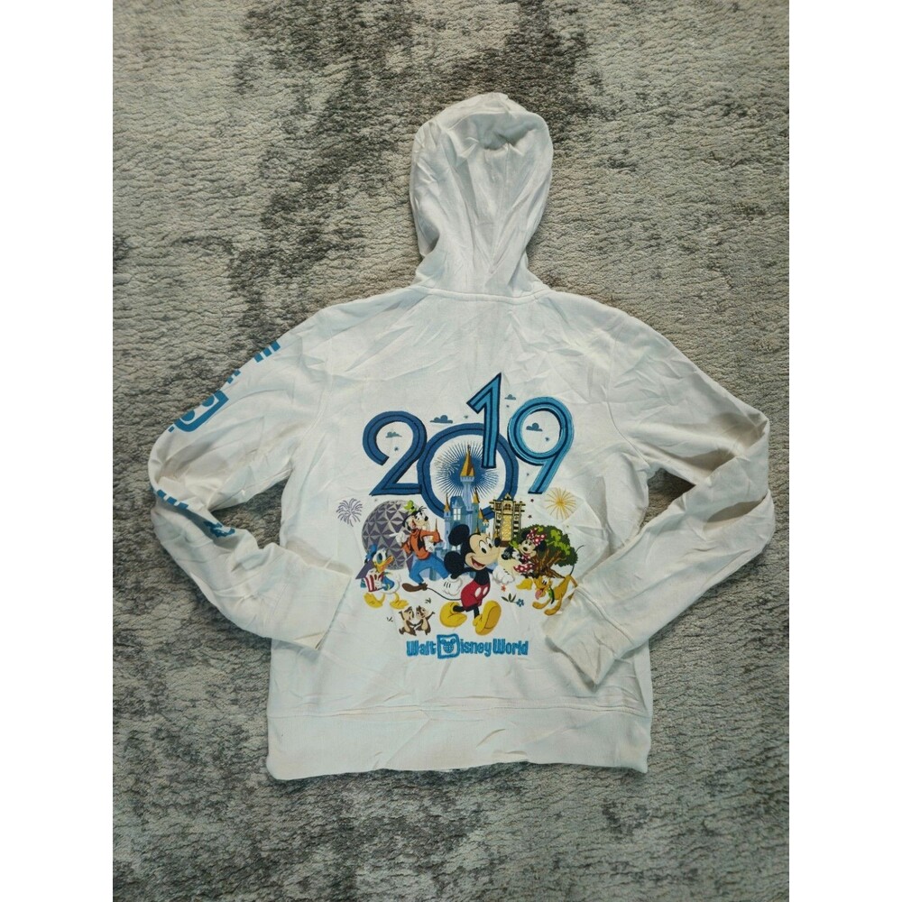 Disney Parks 2019 Disney World Mickey and Friends Size M Zip-Up White Hoodie